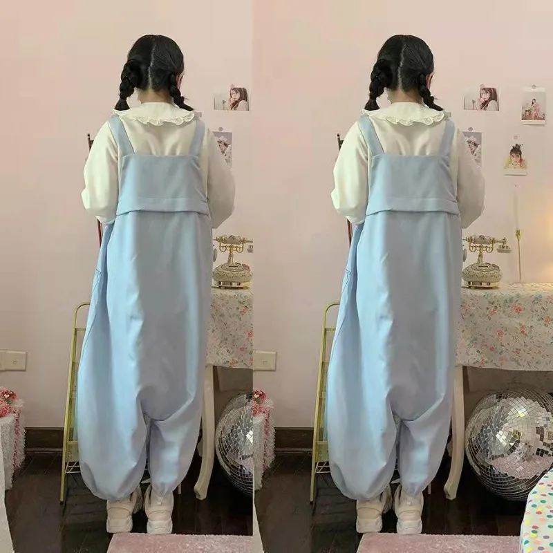 Celana panjang kargo Harajuku wanita, celana panjang kasual merah muda lebar mode Harajuku celana Harem Kawaii pita perempuan overall Streetwear Vintage lucu