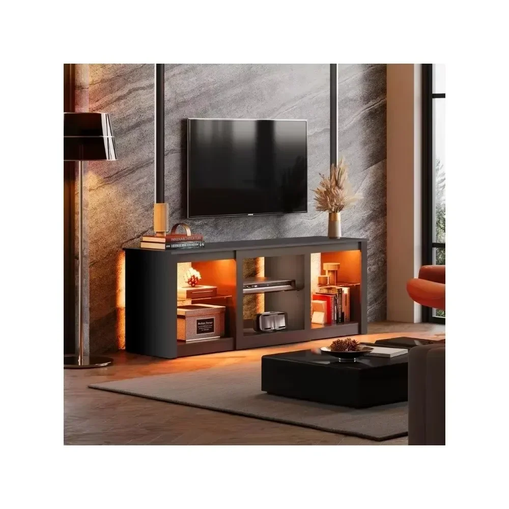 TV Stand for 65 Inch , Entertainment Center with Adjustable Glass Shelves, LED TV Console, Stands for Living Room