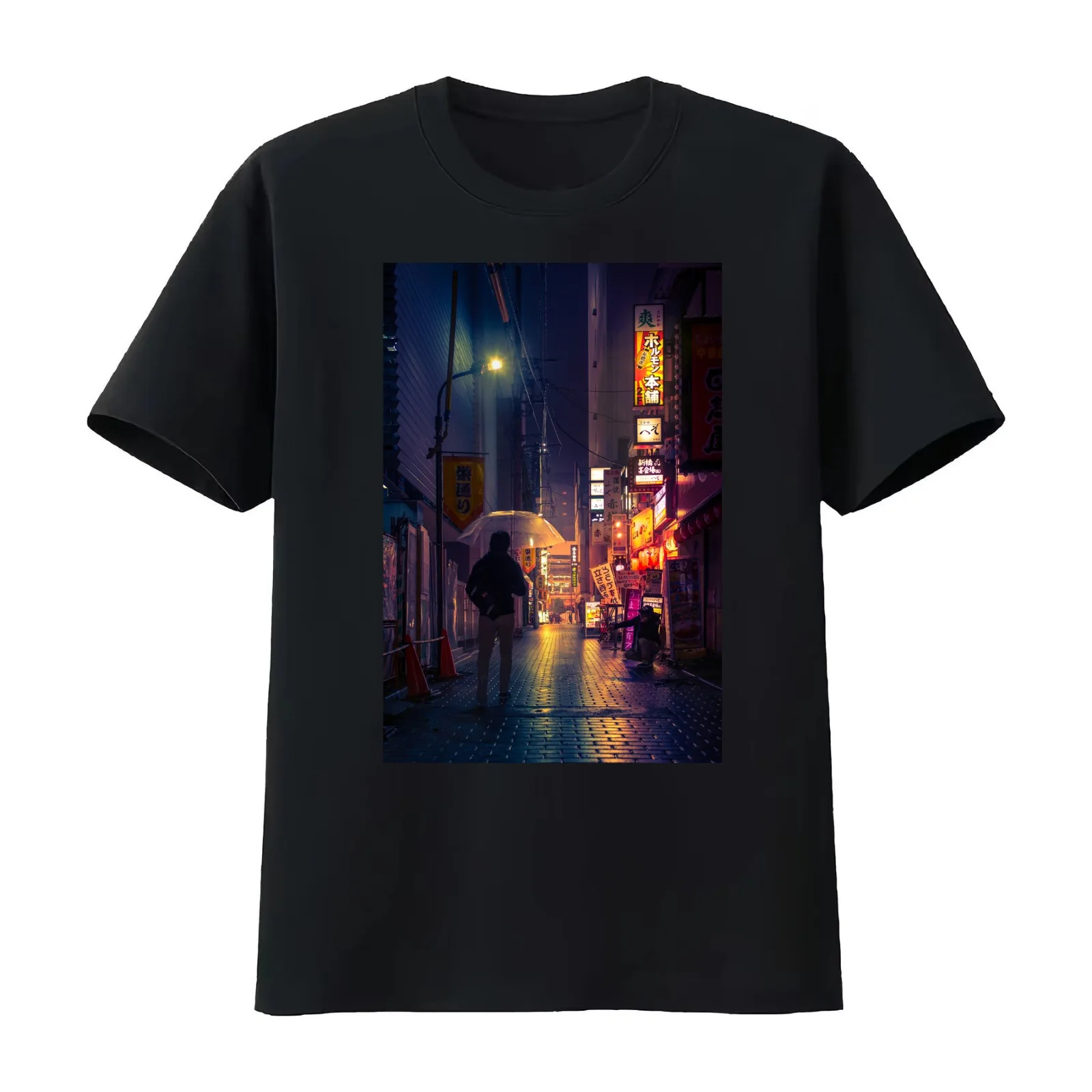 Neon Noir Street Reflecting the warm yellow and orange light from the bar area. T-Shirt Summer Casual Cotton Tee 100% Cotton