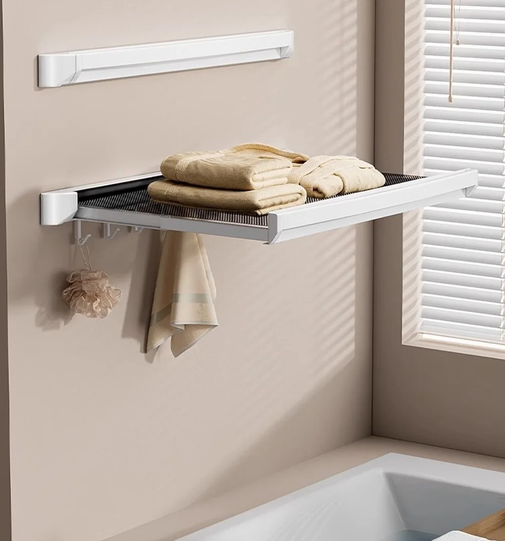 1Pc Aluminum Concealed Wall Retractable Mesh Shelves With Hooks