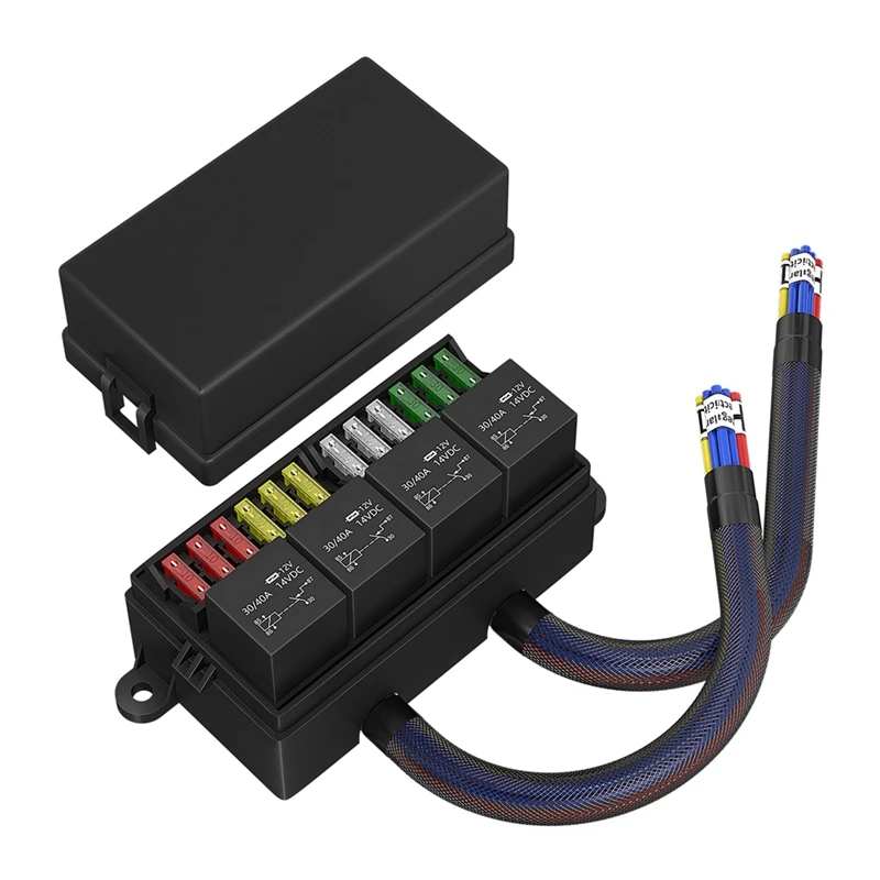 

12V Fuse Relay Box Pre-Wired Fuse And Relay Box With 4 Relay 12 Way ATC/ATO Fuses Sealed 12V Relay Fuse Box For Car