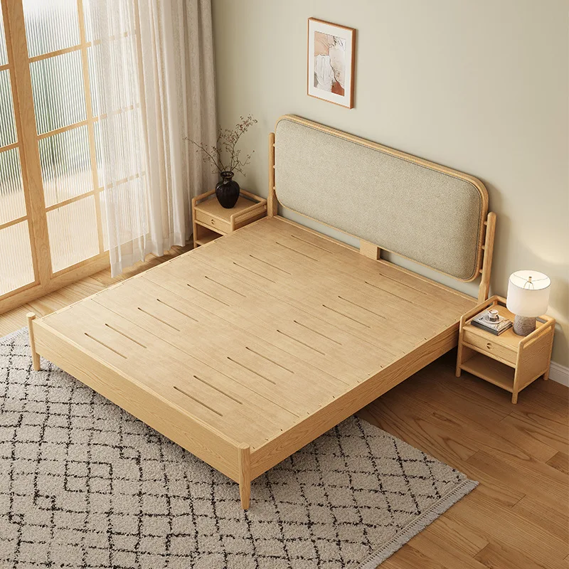 Solid wood bed  1.8 meters soft bag double bed Small apartment log bed 1.5 meters