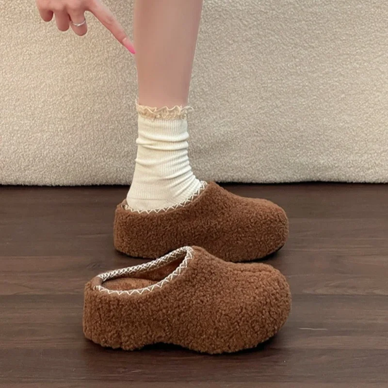 

Fashion Womens Slipper Retro Plush Casual Shoes Designer Thick Sole Mueller Slippers for Woman Comfort Winter Shoe Zapatos Mujer