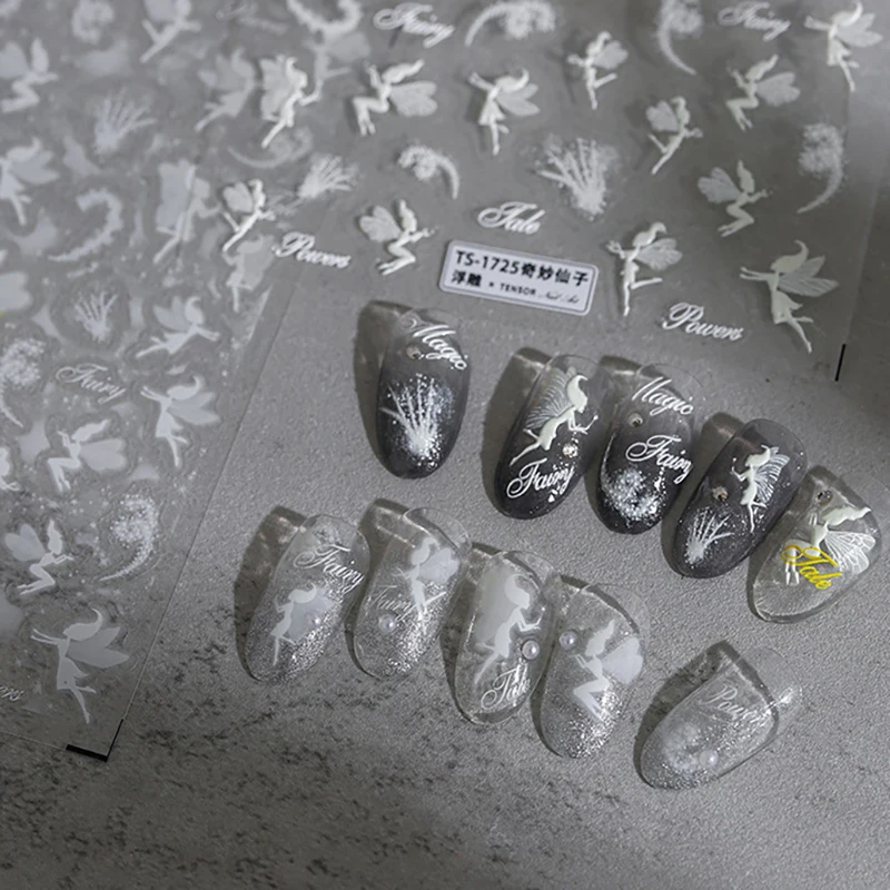 1 Sheet 5D Realistic Relief Black Night Elf Dancing Evil Fairy Adhesive Nail Art Stickers Decals Manicure Charms Accessories