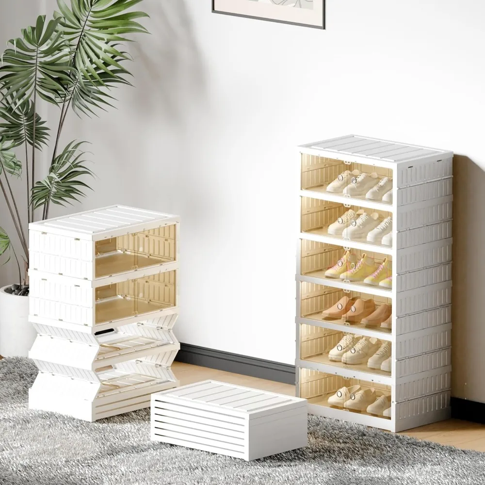 

Shoe Rack Organizer Storage Box 6 Tiers-12 Pairs, Portable Folding Shoe Rack for Closet Entryway, Collapsible Shoe Cabinet with