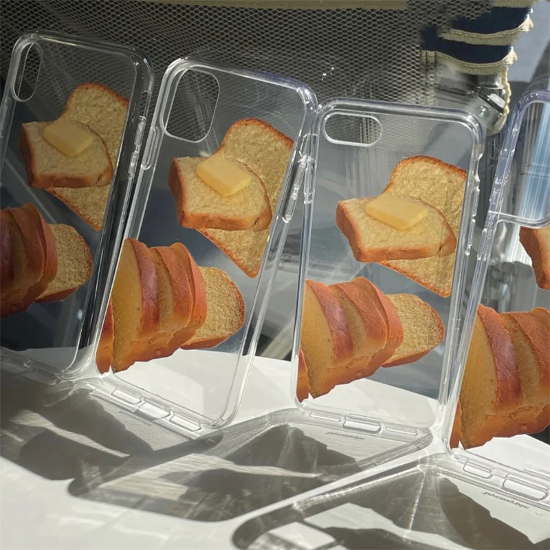 Koreanische Ins Butter Brot Telefon Fall Für iPhone 16 14 15 13 12 11 Pro Max Mini 7 8plus Se XS XR Weiche Kristall Silikon Zurück Abdeckung