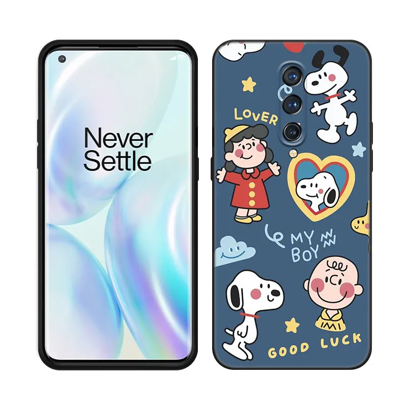 Cute Cartoon S-Snoopy Black Silicone Phone Case For OnePlus 9R 10R 11R 12R ACE 2 Pro 2V 3V Nord CE 2 3 Lite 4 N10 N20 N30 SE 5G