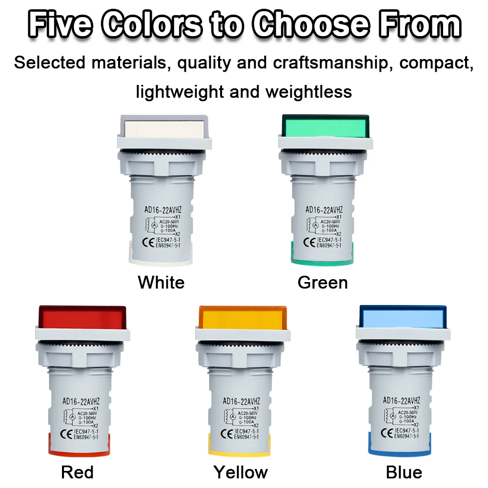 Square LED Digital Voltmeter Ammeter Hertz Meter AC20-500V Signal Lights Voltage Current Frequency Combo Meter Indicator Tester