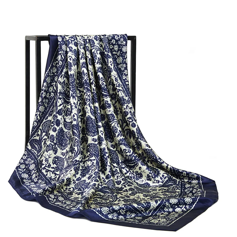 ผ้าคลุมศีรษะฮิญาบขนาด 90*90 ซม. ลายแคชเมียร์ ผ้าซาติน สำหรับผู้หญิง แบรนด์หรู ผ้าพันคอสี่เหลี่ยม ผ้าคลุมผม ผ้าพันคอแฟชั่นสำหรับผู้หญิง