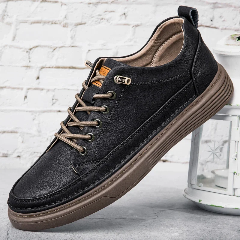 Italiaanse Casual Schoenen Mannen Lace Up Oxford Schoenen Echt Leer Dikke Bodem Outdoor Wandelschoenen Zwart Kantoor Mannen Jurk schoenen