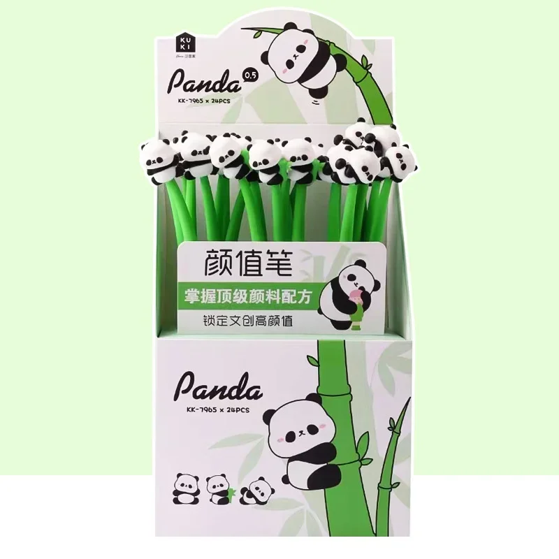 Panda forma silicone gel caneta, caneta de bambu, para assinatura, desenhos animados, cola macia, papelaria estudante, bonito