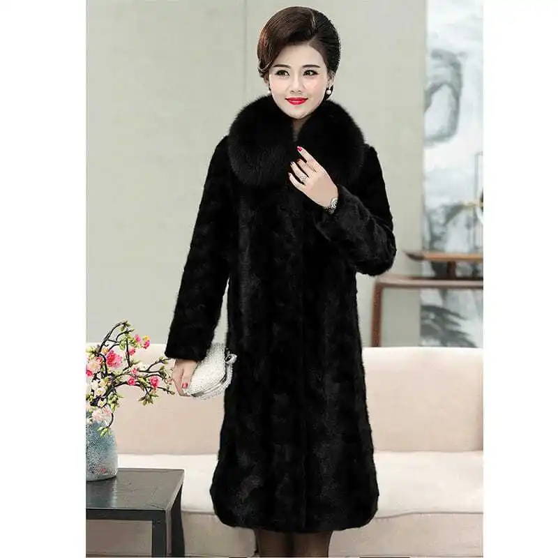 Artificial Fur Coat Women\'s Square Neck Plus Size Middle and Old Age Mom Wear Large  Collar Winter Warm Mink   B53