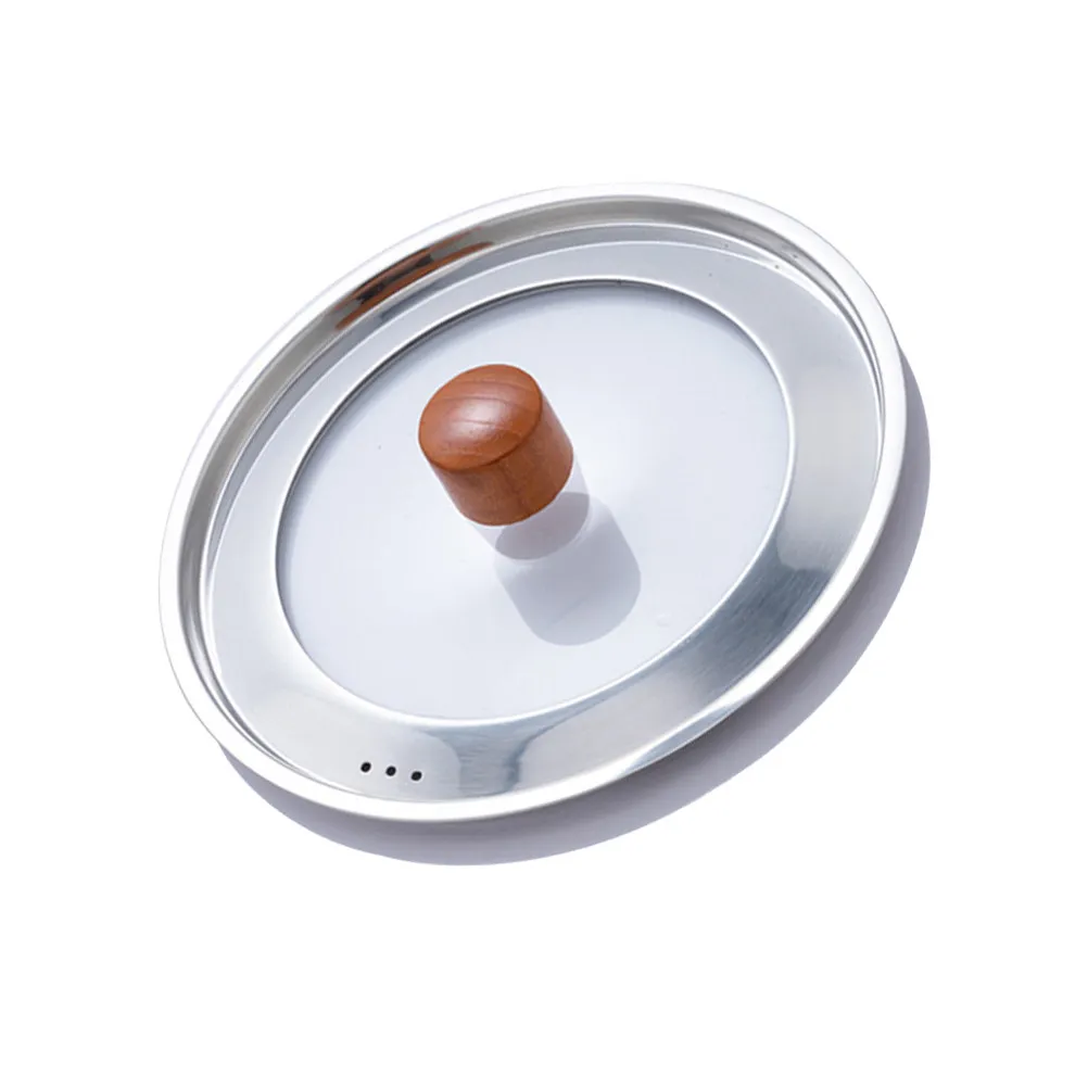 1Pcs Stainless Steel Pot Cover with Transparent Glass Window for Anti-Oil Splashing Steam Retention Heat Resistant Wooden Bead