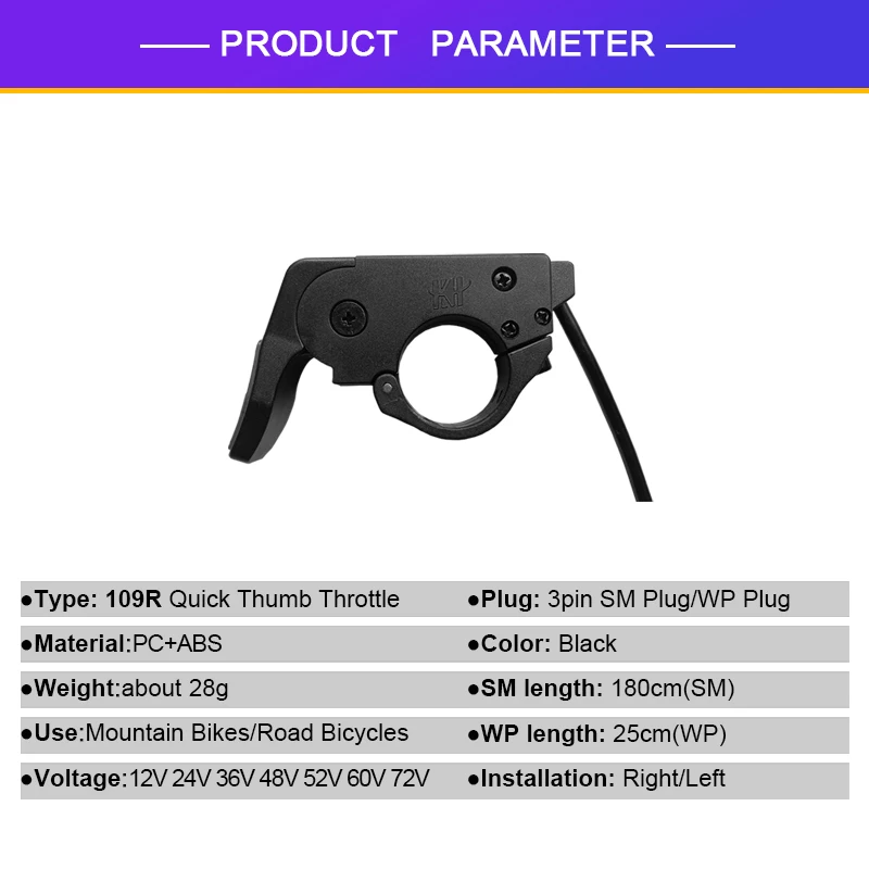 Ebike Thumb Throttle Quick Disassembly Left/Right 109R For 12V-72V Electric Bicycle Accessories Cycling