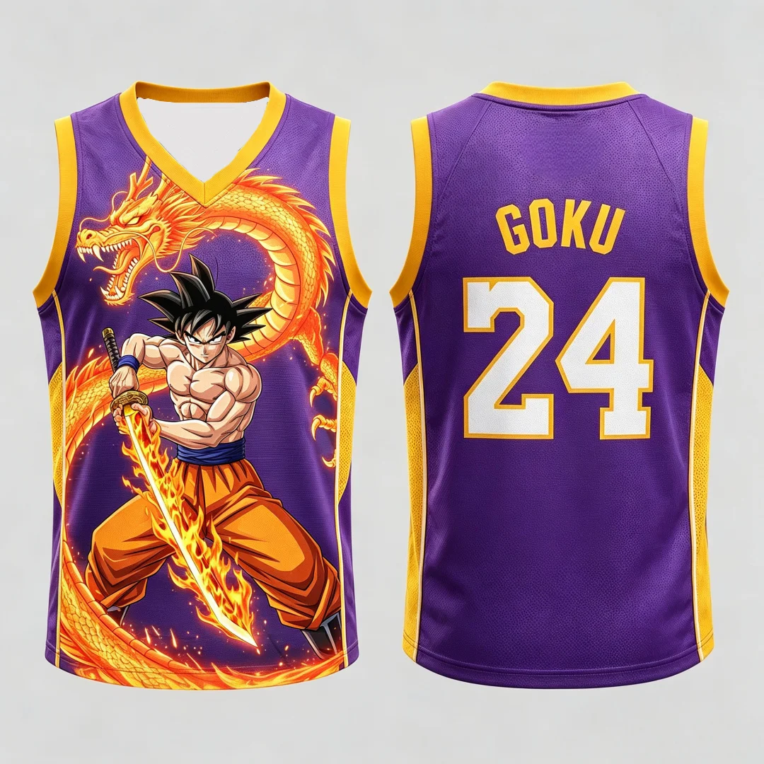 Dragon Ball Goku Samurai Shenron Basketball-Trikot für Herren, 3D-Druck, Sportweste, Anime-Streetwear-Tanktop, passende Familien-Outfits – Detail 12