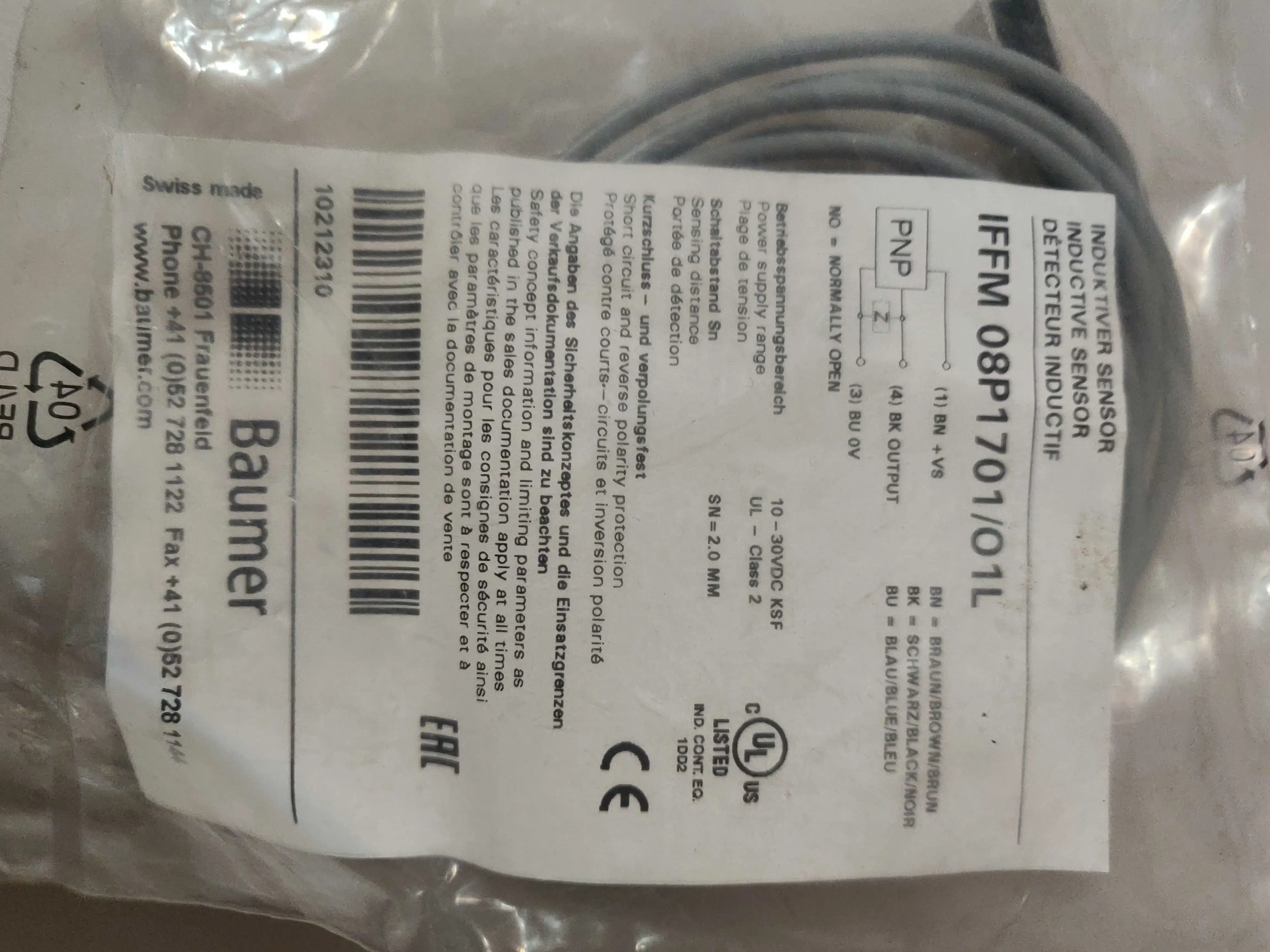 

2025.4 Original Baumer Fort Alliance IFFM 08P1701/O1L Proximity Switch PNP Normally Open Metal Sensor