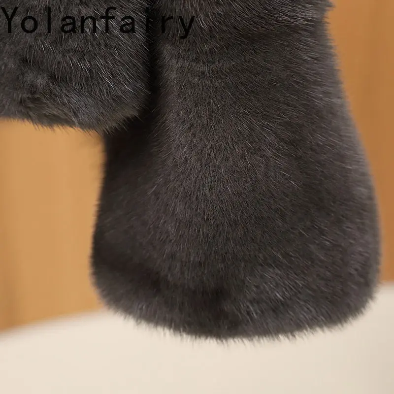เสื้อโค้ทขนสัตว์แท้ YOLANFAIRY สำหรับผู้หญิง ฤดูหนาว ปกตั้ง ดีไซน์หรูหรา ทำจากขนมิงค์แท้ทั้งตัว เสื้อโค้ทขนสัตว์มิงค์แท้แบบสั้น แจ็คเก็ตขนสัตว์มิงค์ Casacos