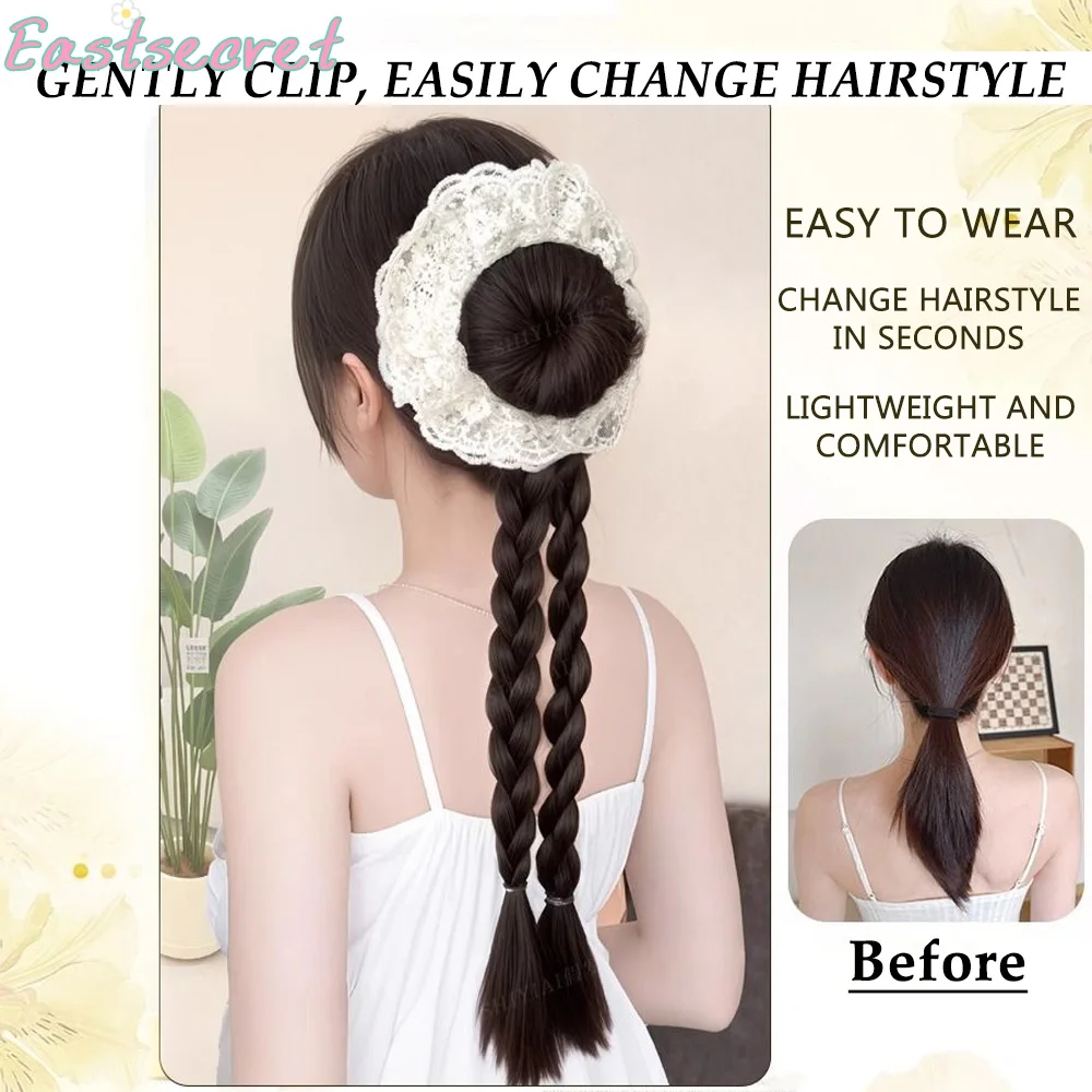 الشرقية شعر مستعار جديلة الإناث انتزاع كليب عالية ذيل حصان الدانتيل برعم رئيس العجين المقلي التقلبات جديلة شعر مستعار اصطناعي جديلة ذيل حصان