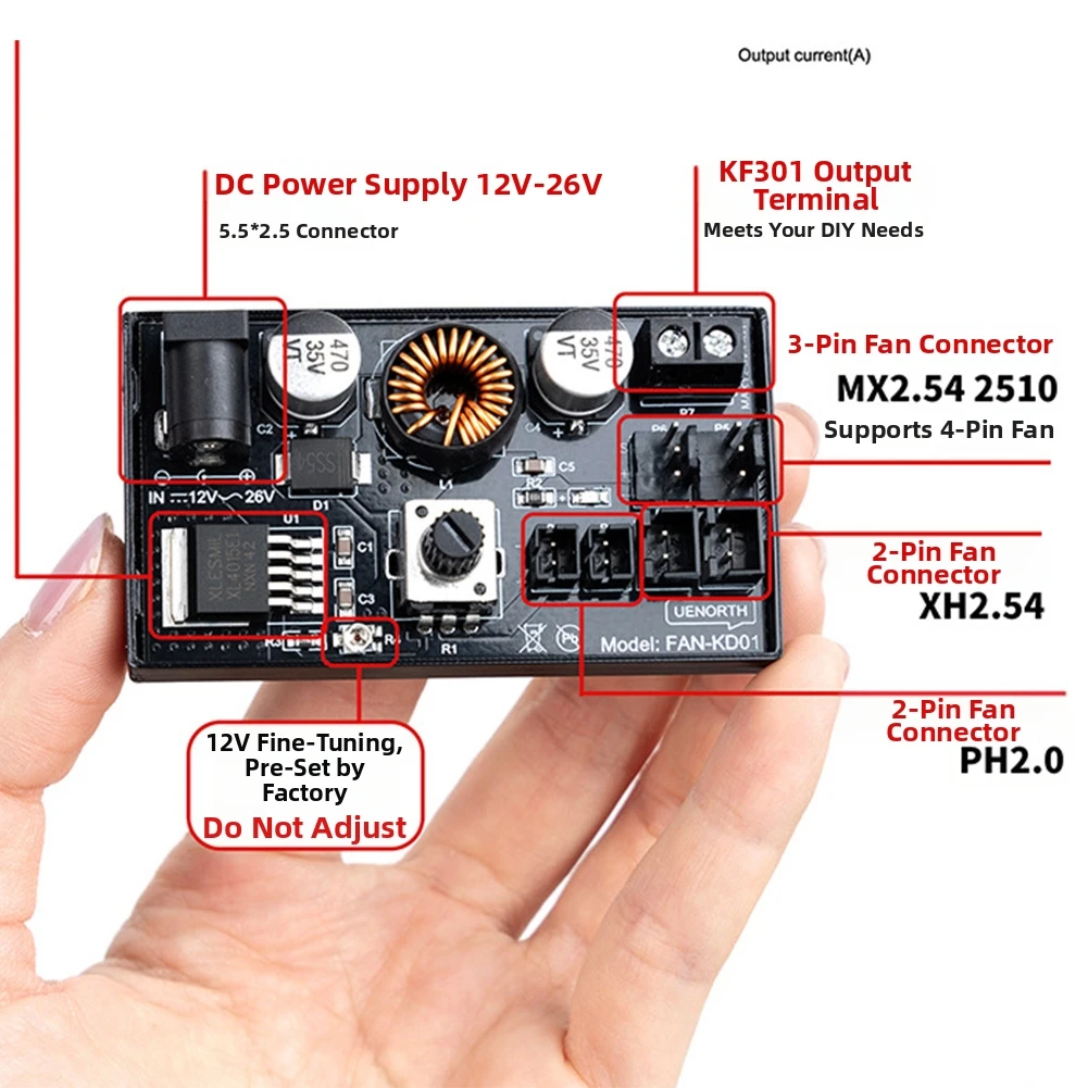 60W DC Fan Speed ​​Controller Hub For 23Wire Fan Cooling Speed ​​Control Manage Two 2/3-pin For PWM Fans