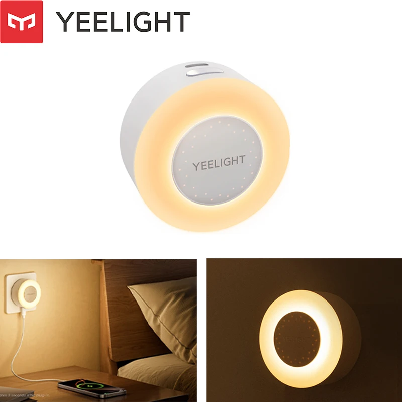 Carregador USB Yeelight com Luz Noturna Branca Quente Recarregável 2-em-1 com Modo de Sensor de Luz Economia de Energia Plugue EU 220V-240V