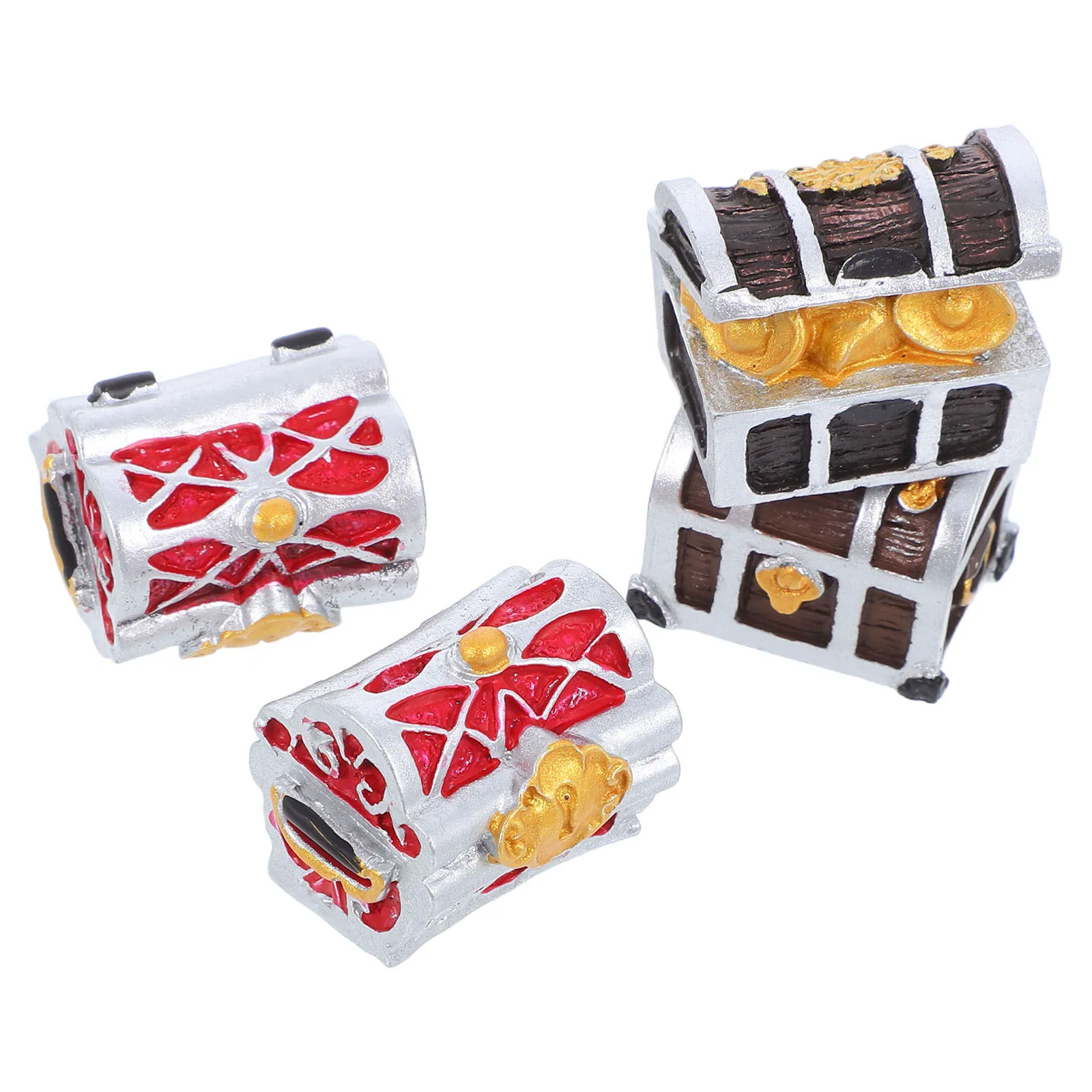 

4pcs Miniature Treasure Chest Resin Aquarium Decoration Style Fish Tank Decor Coins Display Case For Aquascaping Pet