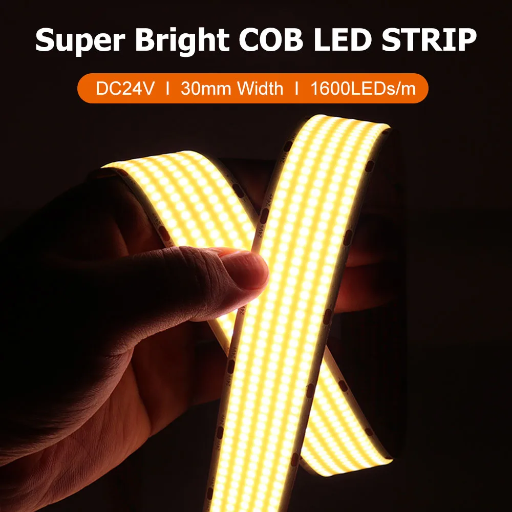 

Ultra Bright COB LED Strip Light 24V Five Rows 1600LEDs/m High Density Flexible Dimmable Led Lighting RA90 3000K 4000K 6500K 5m