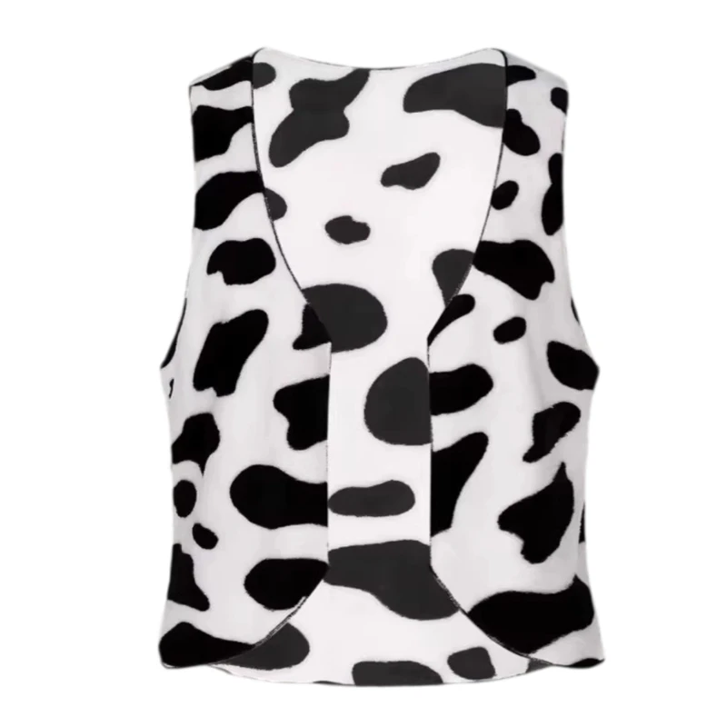 Q39C Cow Print Costume Vest Cowboy Costume Western Outfit for Halloween Cosplay Parties Sleeveless Open Front Vest Waistcoat