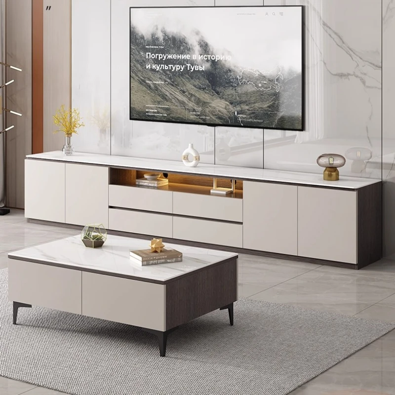 

High end rock panel TV cabinet and coffee table combination Light luxury modern simplicity living room home use high-end feel