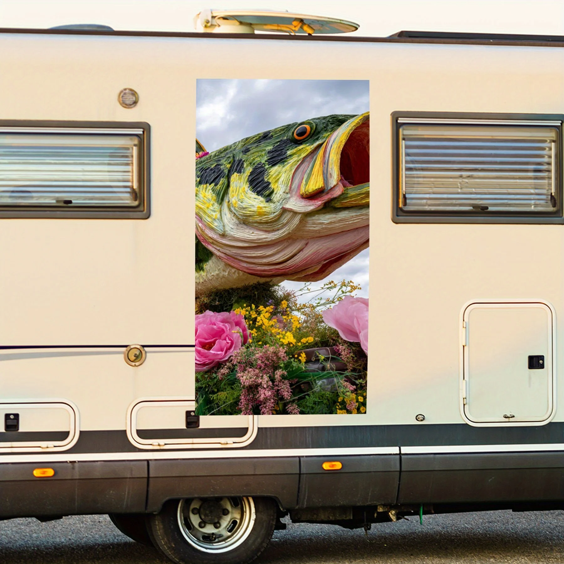 

Bass in Floral Water - виниловая наклейка на заднюю часть автофургона, водонепроницаемые самоклеящиеся виниловые наклейки для хвоста и бампера RV, украшение - Pr