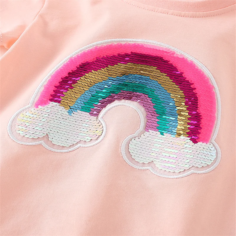 Jumping Meters 2-7T Rainbow Girls T Shirts Summer Children\'s Clothing Hot Selling Short Sleeve Kids Tees Tops Baby Costume Shirt