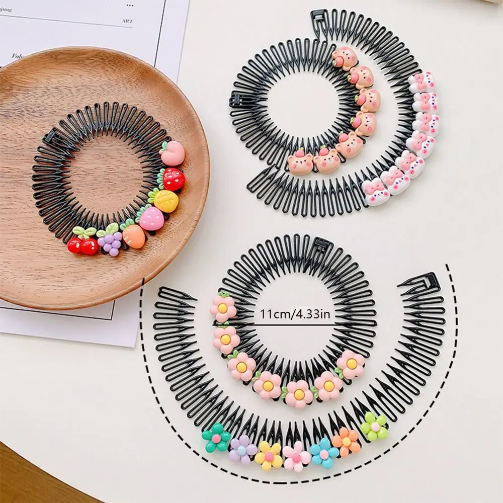 Sweet Spring Cartoon Invisible Extra Hair Holder Teeth Round Hair Styling Comb Flower Cartoon Design Fixed Teeth Combs Headwear