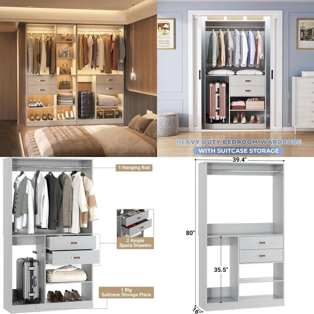 

Система гардеробной системы хранения 40 Grey Walk-in с штангой для одежды, 2 ящиками и регулируемой вешалкой для одежды