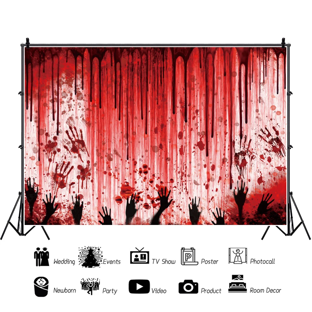 Laeacco Scary Blood Splatter Wall Halloween Photography Background Red Blood Dripping Horror Birthday Party Portrait Backdrop