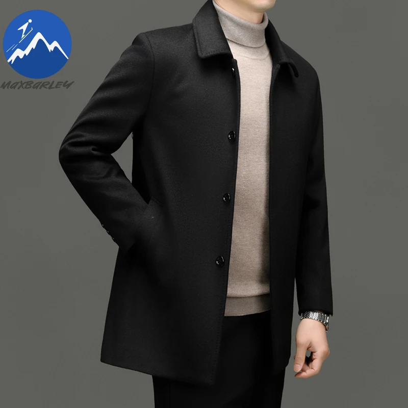 

Maxbarley Mid-length Wool Coat Men Winter 2025 Casual Fashion Thick Warm Woolen Trench Jacket Luxury Elegant Soft Overcoat Man