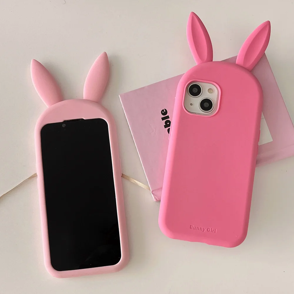 

17Pro 3D Cute Cartoon Rabbit, Soft Silicone Case Phone Back Cover For Apple iPhone 13 14 15 16 16Pro, 16Promax Protective Shell