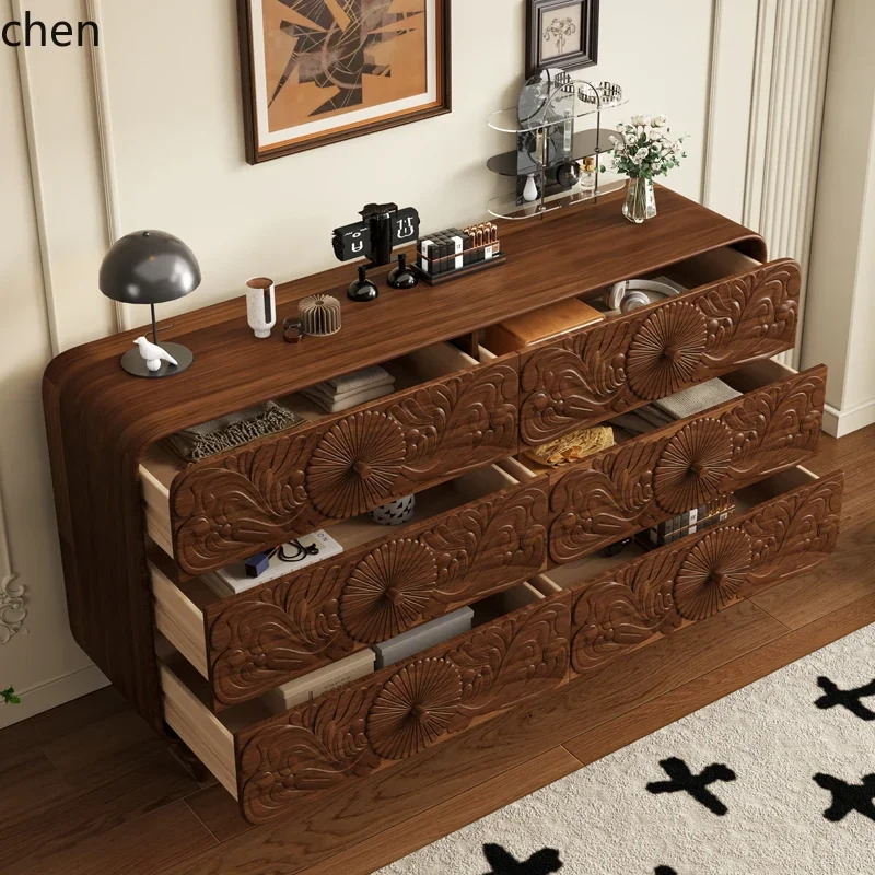 TQH-c13  solid wood chest, bedroom multi-functional locker, living room decoration partition integrated retro engraved cabinet