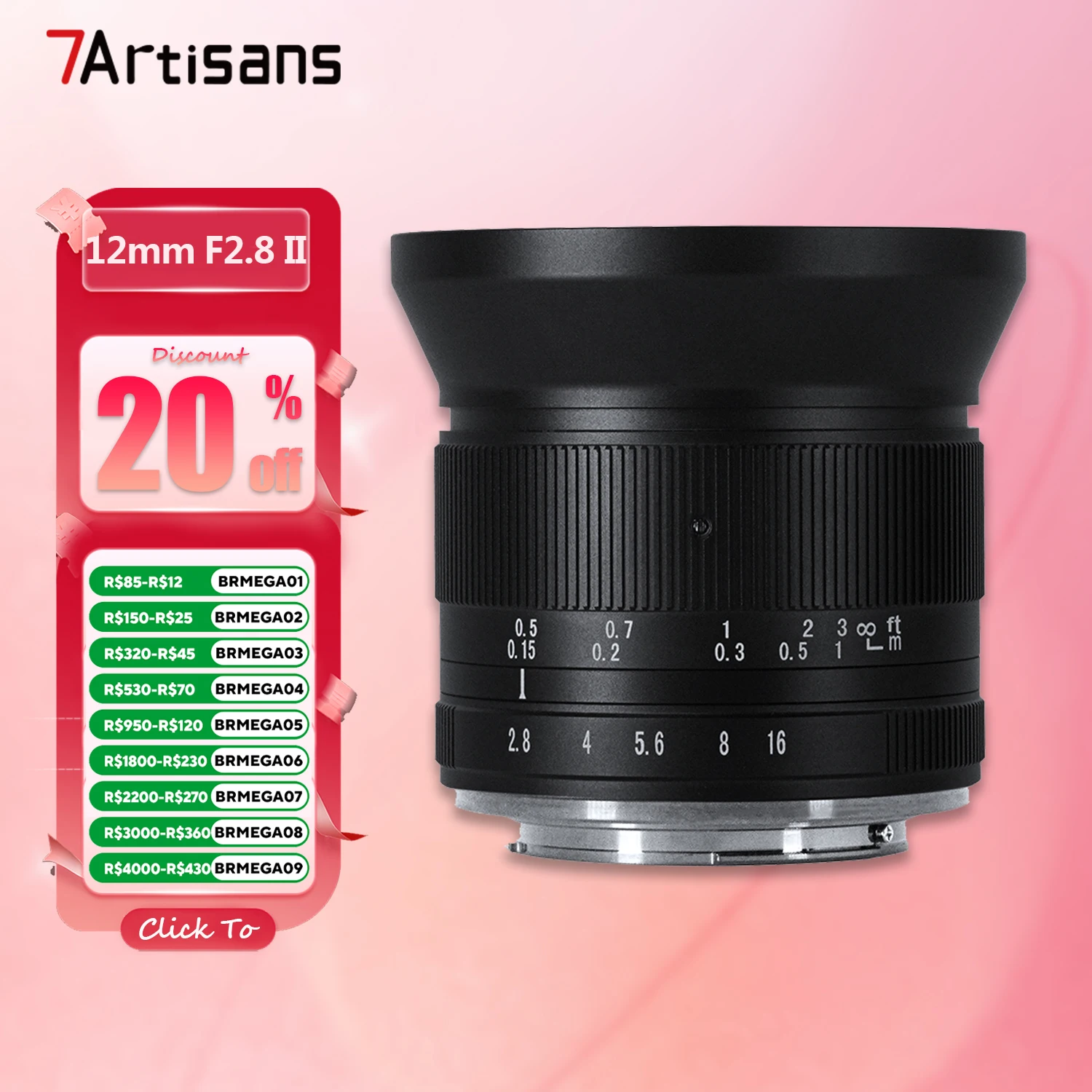 7artis-Lente Ultra Grande Angular para Fotografia, APS-C, 12mm, F2.8 II, Sony E Fujifilm XF, Nikon Z, Canon EOS-M, RF, M43 Mount