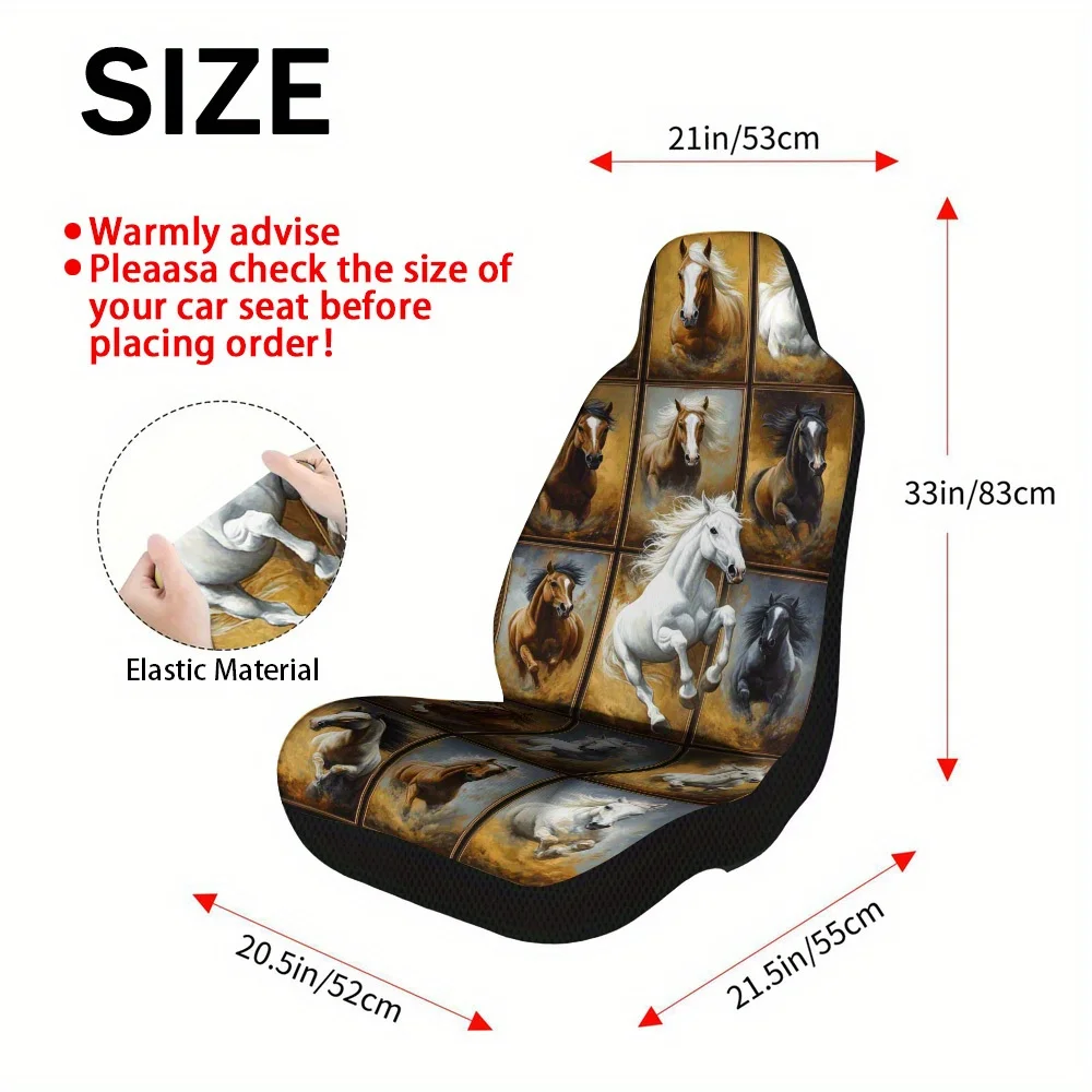 2pcs Galloping Majestic Horses Print Car Seat Covers – Fit For Cars, Trucks, Vans, SUVs | Durable Front Seat Protectors | Easy