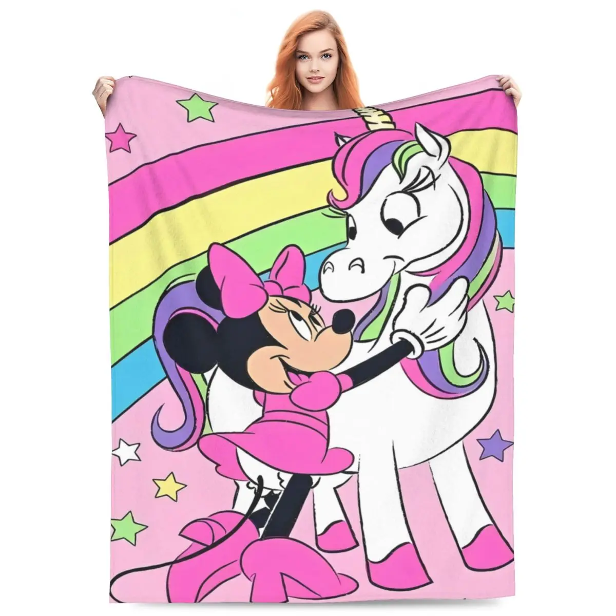 Mickey Mouse Miniso Rainbow White Horse Blanket Quality Warm Throw Blanket Winter Travel Office Couch Chair Aesthetic Bedspread