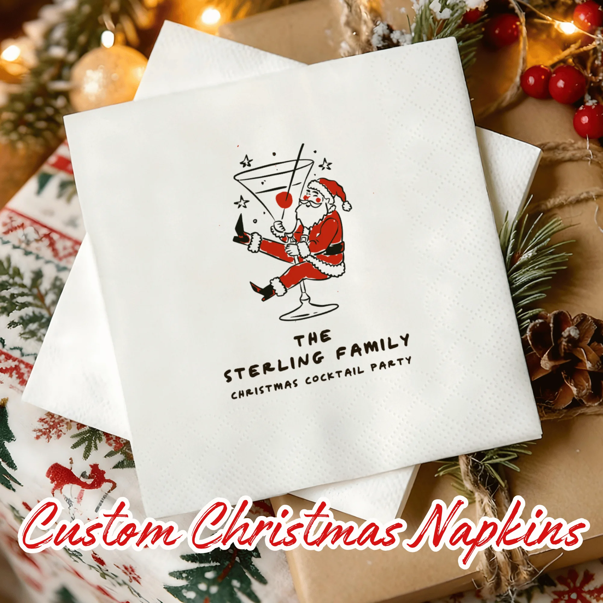 

Персонализированные бумажные салфетки на Рождество Салфетки из текста на заказ Элегантные одноразовые салфетки из фото, для дня рождения, девичника