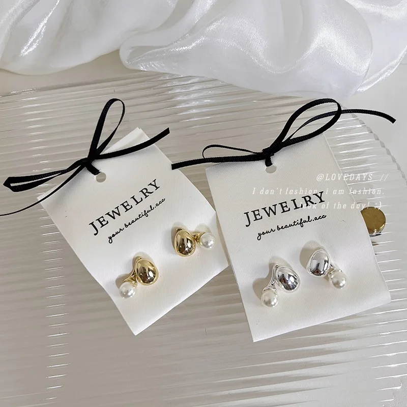 Retro Gold Bead And Pearl Geometric Stud Earrings Stylish Feminine Unique Charm Daily Casual Party Gift For Women Accessories