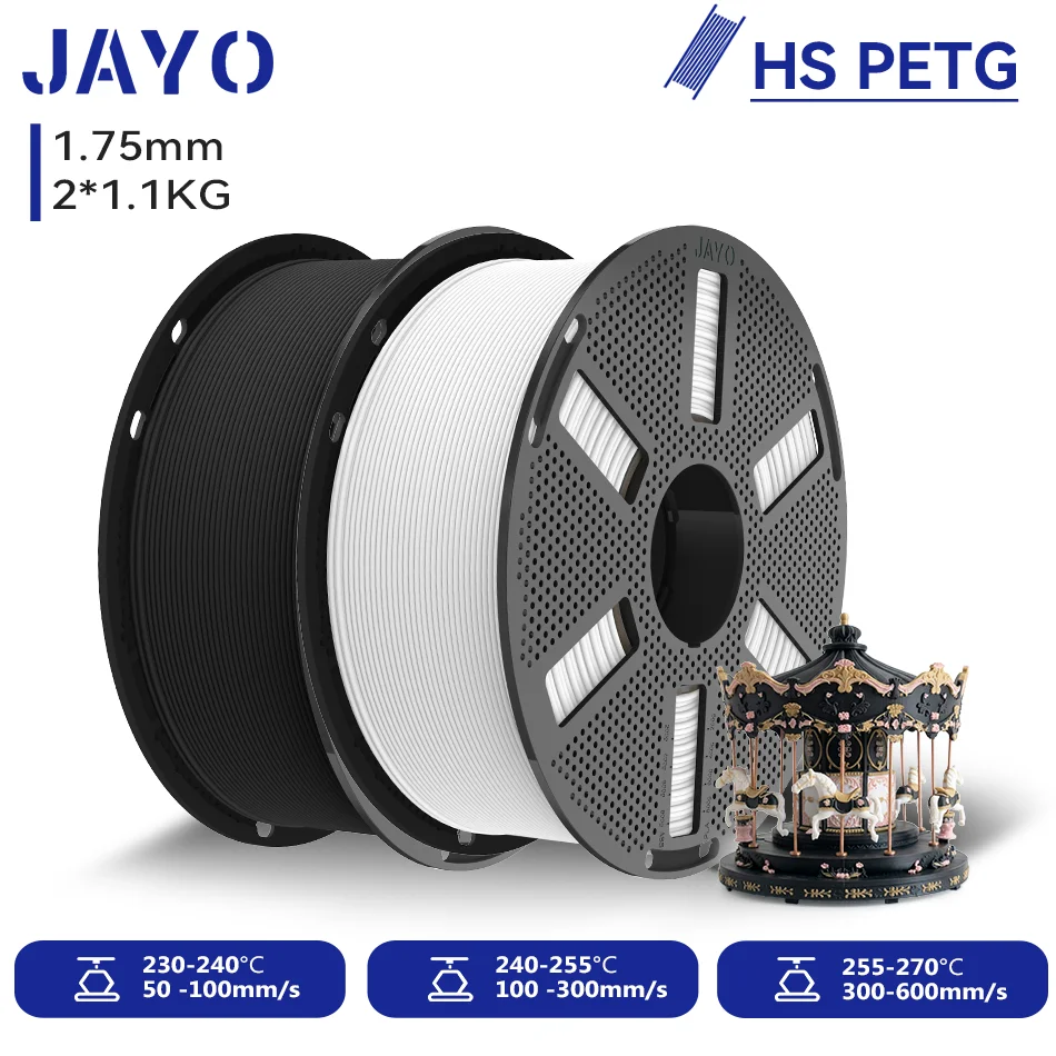 JAYO 2 Rollen Hochgeschwindigkeits-Matt-PETG 3D-Drucker-Filament, Hochfließend 50-600mm/s, Matt-Effekt PETG 3D-Druckmaterial für 3D-Drucker & -Stifte