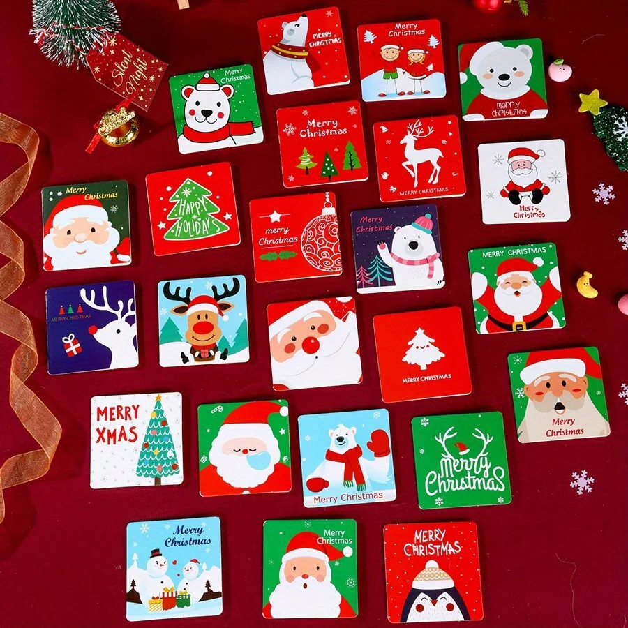Ein Set mit 24 Weihnachtskarten und Umschlägen aus Papiermaterialien mit Cartoon-Motiv, geeignet für Weihnachtsgeschenke und Neujahrsgeschenke