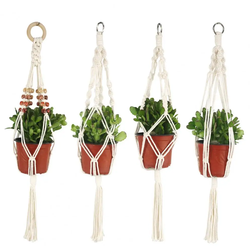 Wiszące kosze sadzarka ręcznie tkana łatwa w montażu lina bawełniana Macrame Design wisząca roślinka koszyk Home Decor