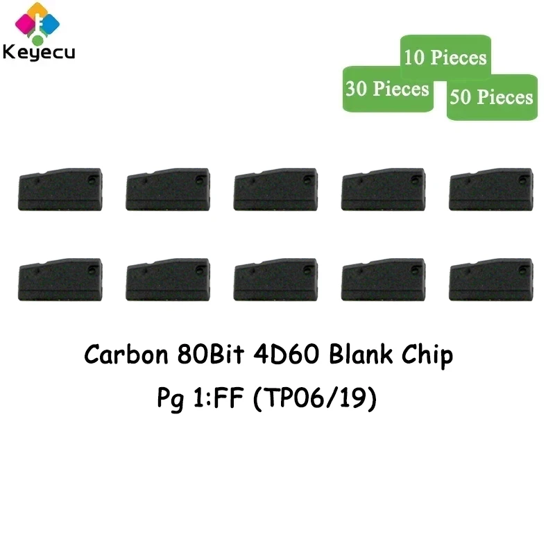 

KEYECU 10 30 50 Pieces Carbon 80Bit 4D60 Blank Transponder Chip Pg 1:FF (TP06/19) for Subaru for Jaguar for Nissan for Ford...