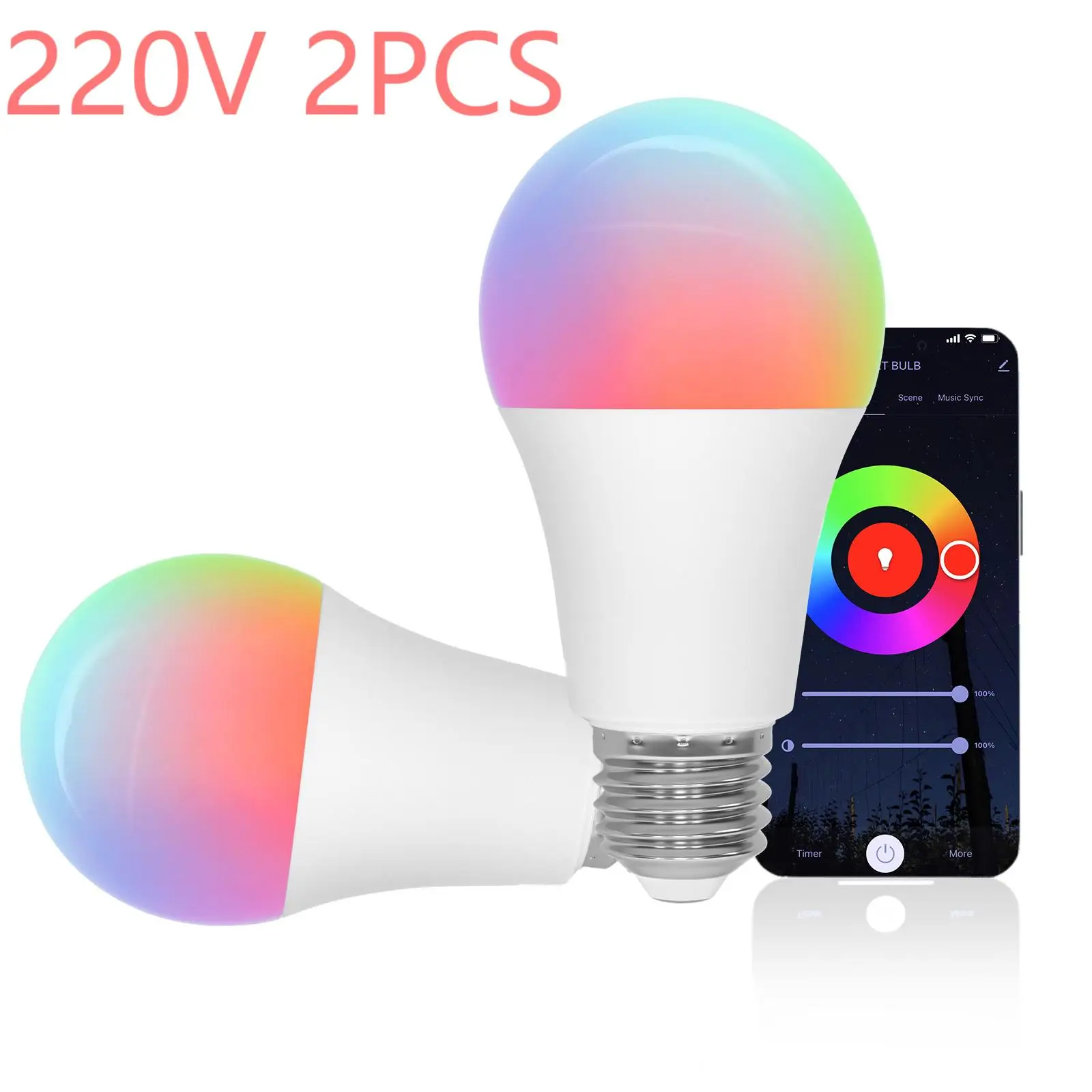 2PCS Smart Light Bulb AC220V E27 Screw LED Bulb RGBCW Color Changing work with Amazon Alexa Google Home 9W 900lm Bluetooth WiFi