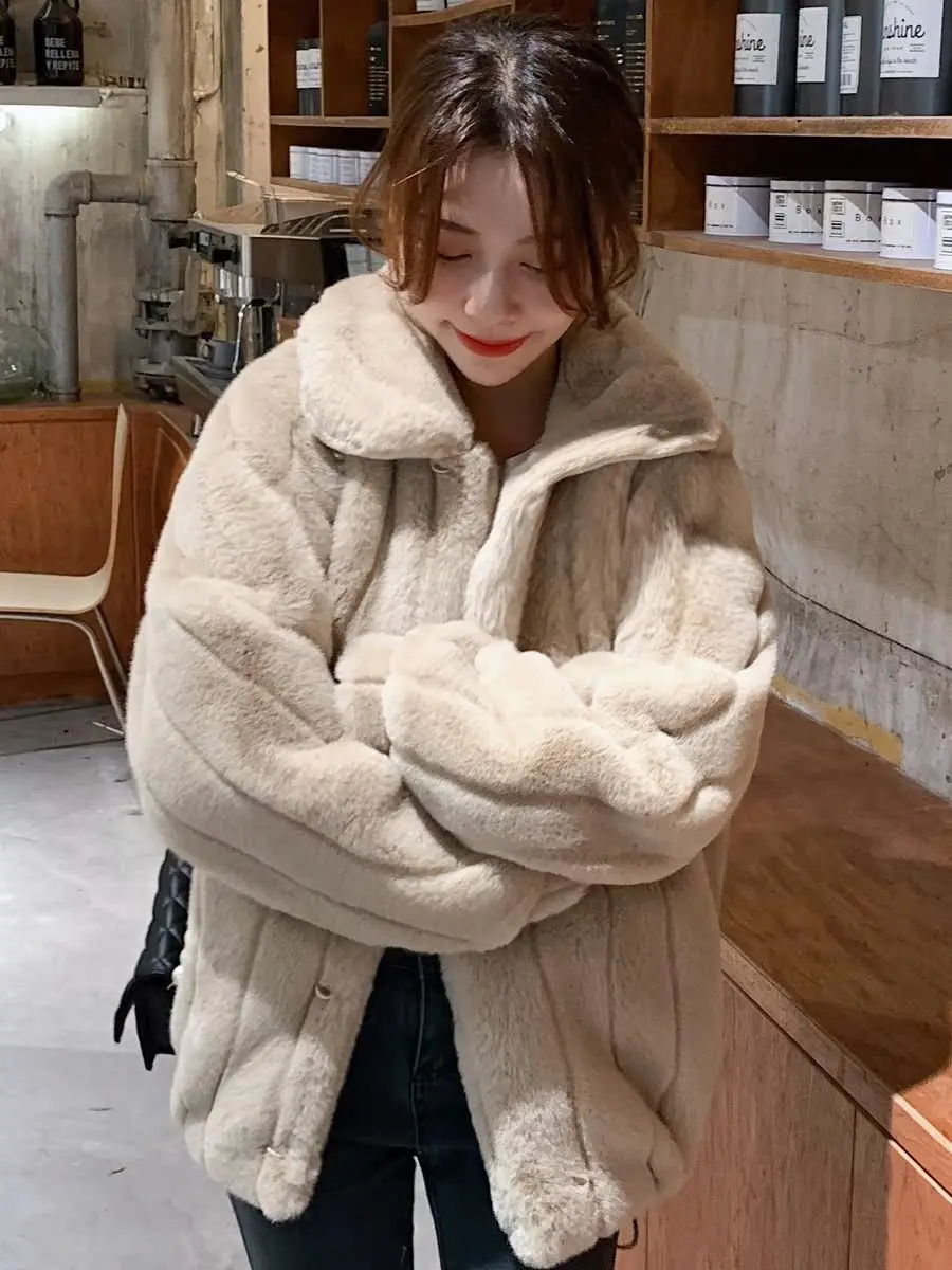 Kunstpelz-Top-Mäntel für Damen, haarig, gerader Schnitt, Nachtclub-Frau, Chaquetas im koreanischen Stil, Highstreet-Länge, ikonische zweireihige Ins