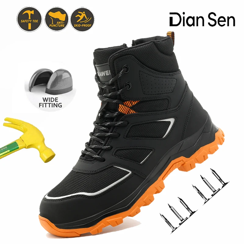 

Industrial Steel Toe Safety Boots High Top Ankle Protection Breathable Mesh Slip-Resistant Rubber Sole for Construction Work
