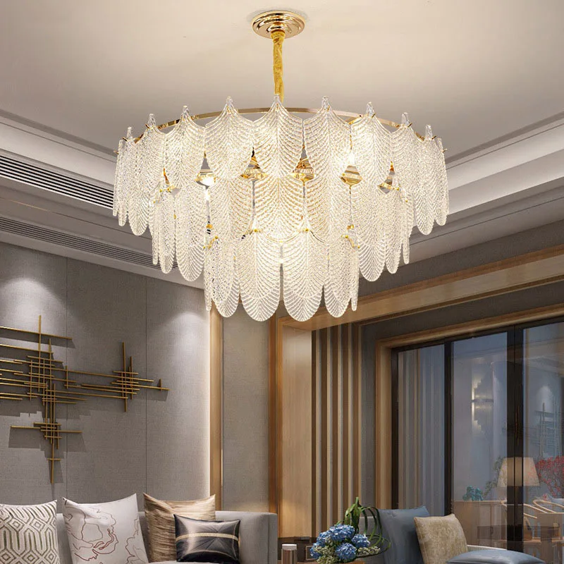 Modern Luxury Glass Pendant Lamp feather glass crystal chandelier for Bedroom Living Room LED ceiling crystal Pendant light