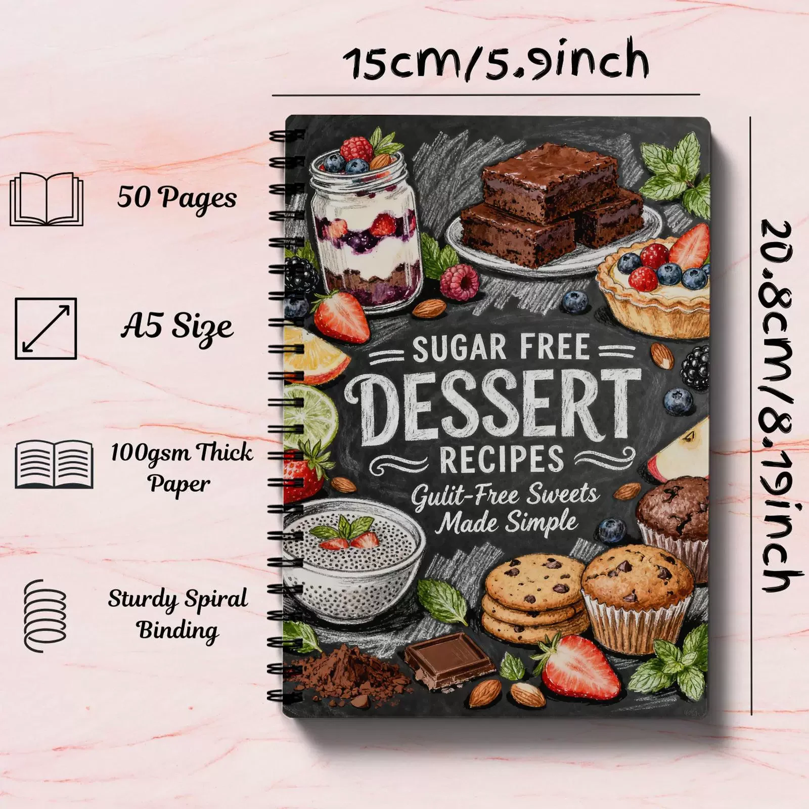 

Книга рецептов десертов без сахара, простые закуски без сахара для похудения, блокнот с рецептами.